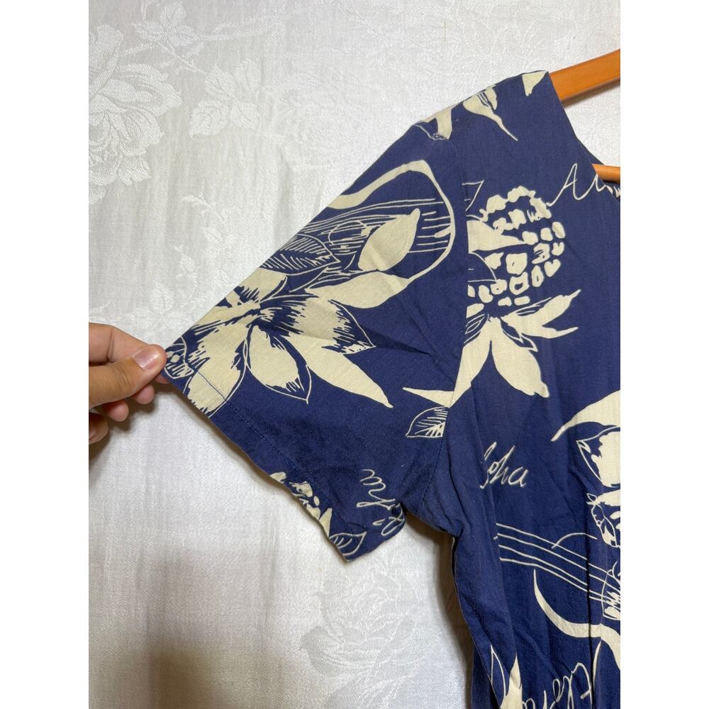 Hilo Hattie Dress Medium Blue Cream Floral Pineapple Print Made in Hawaii Sarong - Picture 4 of 8